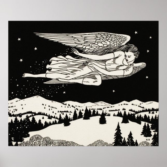 Svart och vit himmelsk bergskonst poster (Framsidan)