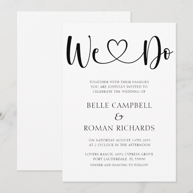 Svart och vit hjärtklaffning och foto Bröllop in Inbjudningar (Fram/baksida)