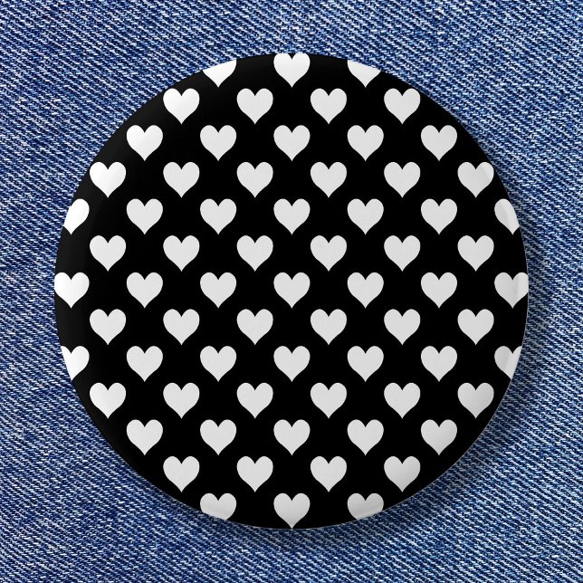 Svart och vit hjärtmönster knapp (Black and White Heart Pattern Button)