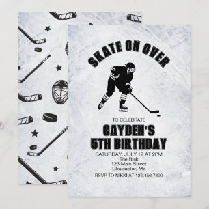 Svart och vit hockeyfödelsedag inbjudningar