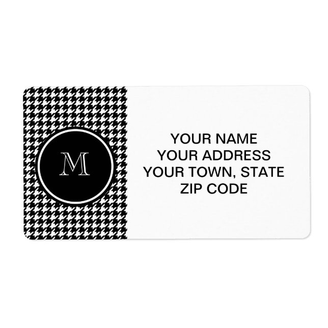 Svart och vit houndstooth din Monogram Fraktsedel (Framsidan)