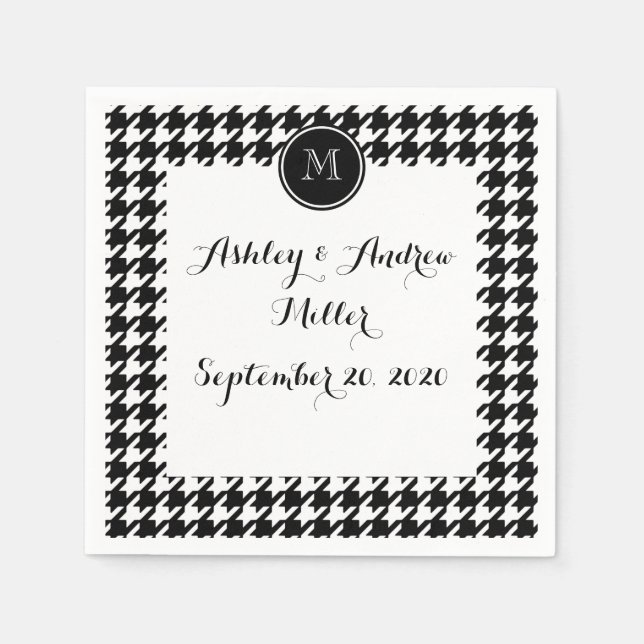 Svart och vit houndstooth din Monogram Pappersservett (Framsidan)
