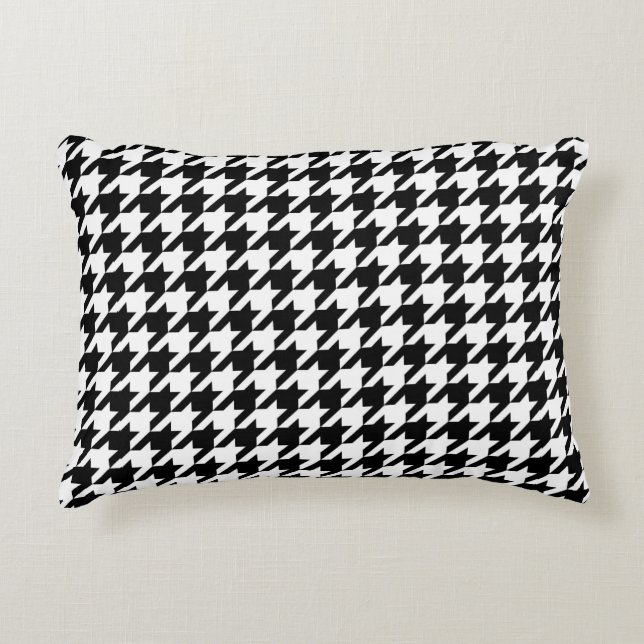 Svart och vit houndstooth-kontroll prydnadskudde (Framsidan)