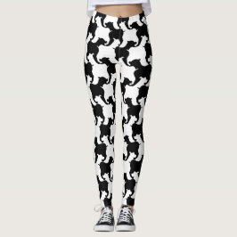 Svart och vit Houndstooth med hundar leggings