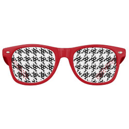 Svart och vit houndstooth med röd ram retro solglasögon