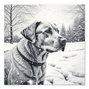 Svart och vit hund AI skiss vinterscen Fototryck
