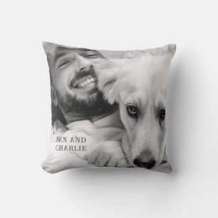 Svart och vit hund foto kudde