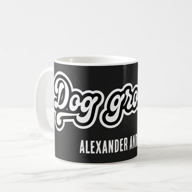 Svart och vit Hund Groomer Fold Typografi Kaffemugg (Framsida vänster)