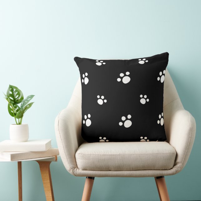 Svart och vit Hund Puppy Paw Skriv ut Mönster Kudde (Stol)
