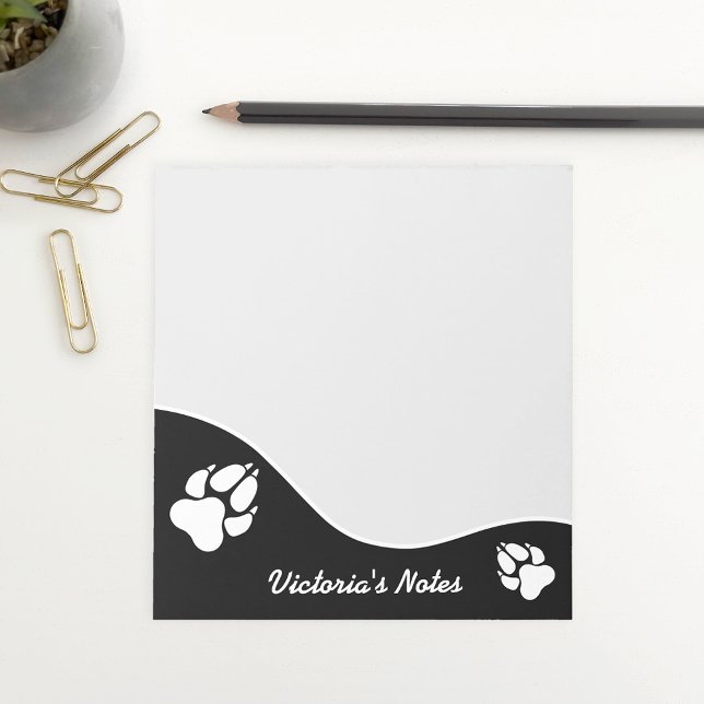 Svart och vit Hund Tass Silhouettes & Text Anteckningsblock (Ideal design for pet owners, animal lovers and people who work within the pet industry.)