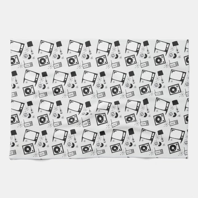 Svart och vit hushållsdesign kökshandduk (Horisontell)