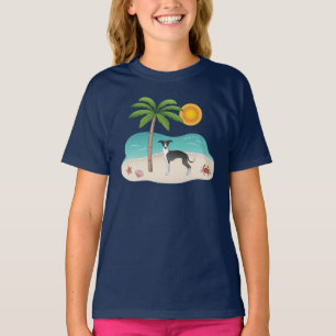 Svart och vit Iggy hund på tropisk sommarstrand T Shirt