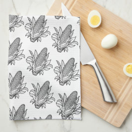 Svart och vit ikon för maj med löv kökshandduk