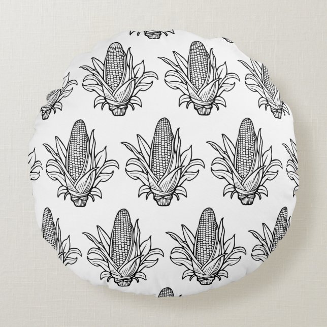 Svart och vit ikon för majskolv rund kudde (Framsidan)
