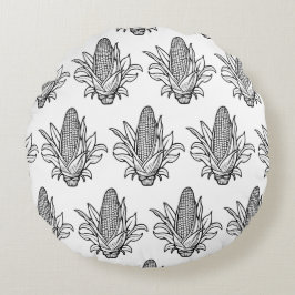 Svart och vit ikon för söt maj-cob rund kudde