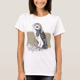 Svart och vit illustration av Barn Uggla T Shirt