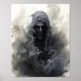 Svart och vit illustration av Creepy Ghost Poster