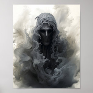 Svart och vit illustration av Creepy Ghost Poster
