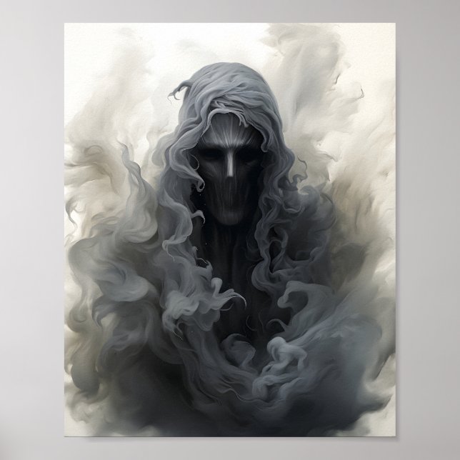 Svart och vit illustration av Creepy Ghost Poster (Framsidan)