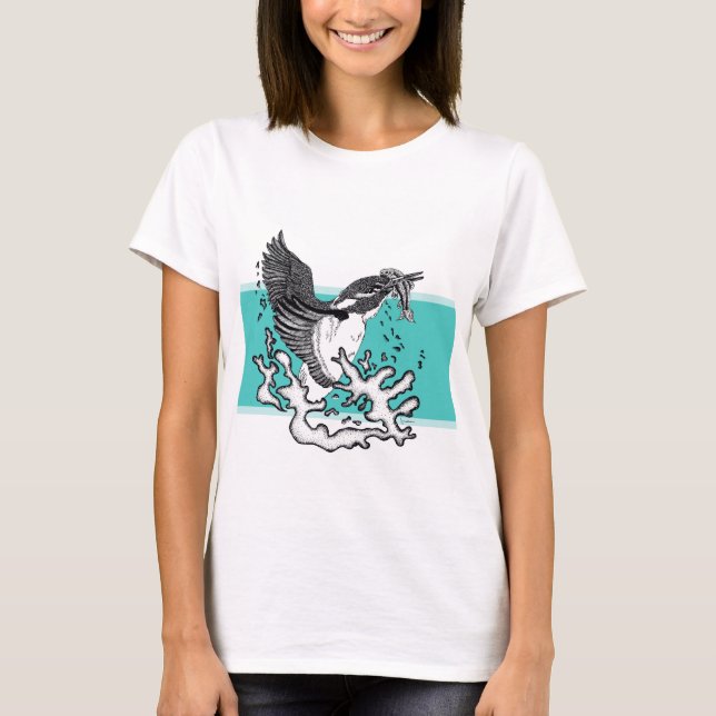 Svart och vit illustration av Kingfisher T Shirt (Framsida)