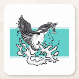 Svart och vit illustration av Kingfisher Underlägg Papper Kvadrat