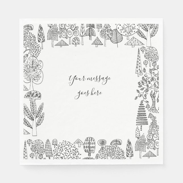 Svart och vit-illustration av Message Träd Pappersservett (Framsidan)