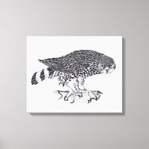 Svart och vit illustration av Sparrow Hawk Canvastryck