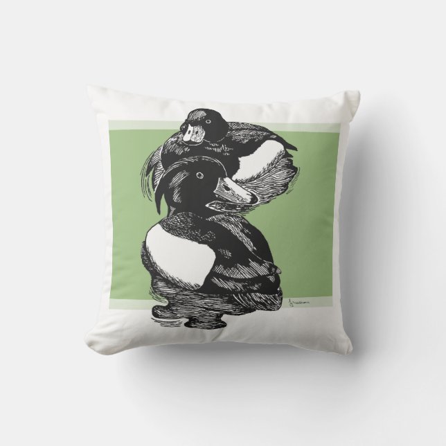 Svart och vit illustration av Tuftad Anka Kudde (Framsida)