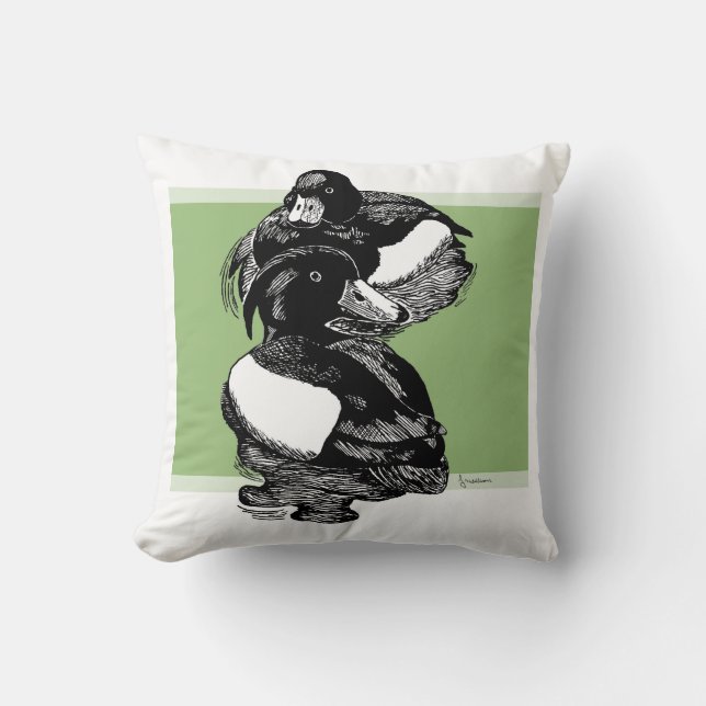 Svart och vit illustration av Tuftad Anka Kudde (Framsida)