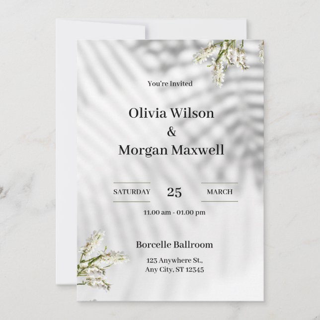Svart och vit inbjudan till organisk bröllop (Framsida)