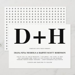 Svart och vit initialer fet typografi bröllop inbjudningar