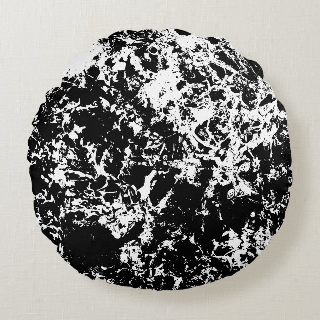 Svart och vit isbildning i Abstrakt Rund Kudde (Framsidan)