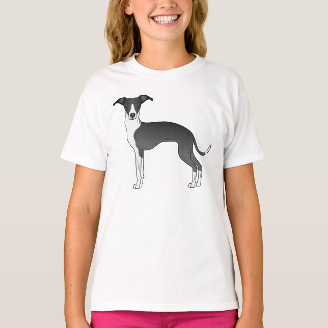 Svart och vit italiensk kronklund Tecknad hund T Shirt (Framsida)