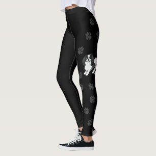 Svart Och Vit Japansk Chin Tecknad Hund & Tassar Leggings