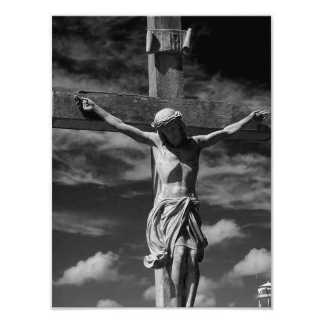 Svart och vit Jesus på kor Fototryck (Framsidan)