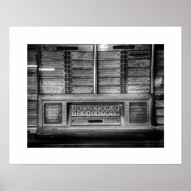 Svart och vit Jukebox Affisch Print (Framsidan)