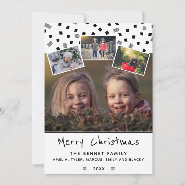 Svart och vit jul familj 4 foto collage julkort (Framsida)