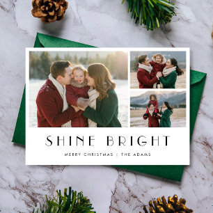 Svart och vit jul fotokort lysande starkt julkort