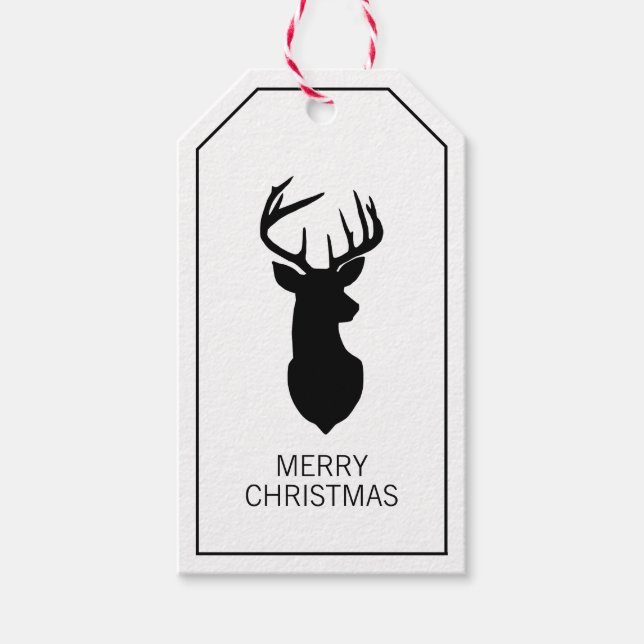 Svart och vit jul-Hjort Presentetikett (Framsidan)