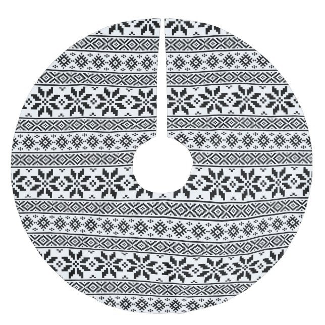Svart och vit jul julgransmatta borstad polyester (Framsidan)