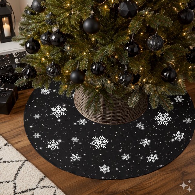 Svart och vit jul snöflinga vinter mönster julgransmatta borstad polyester (Skapare uppladdad)