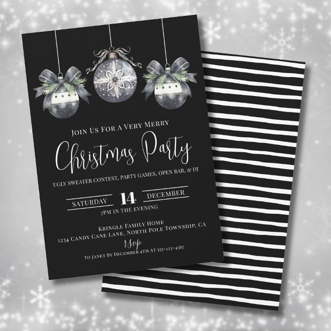 Svart och vit julfest inbjudningar (Elegant Simple Black Christmas Party Invitation)