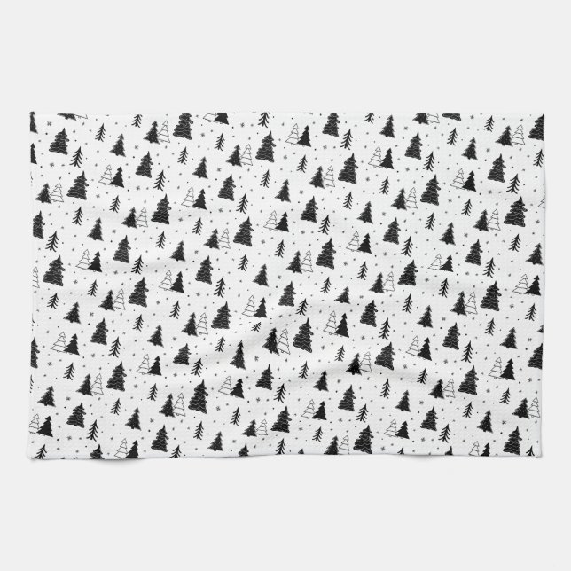 Svart och vit Julgran-kökshanddukar Kökshandduk (Horisontell)