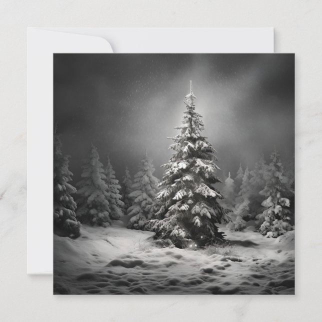 Svart och vit julgran semesterkort julkort (Framsida)