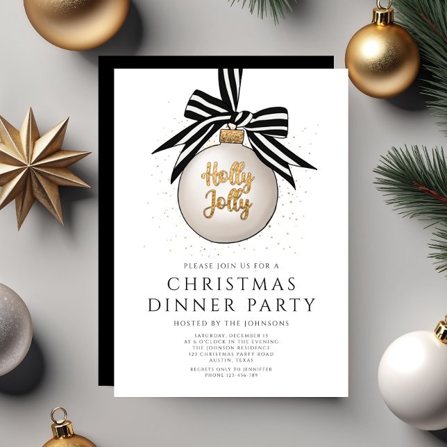 Svart och vit julmiddag Party Inbjudningar (Festive Black And White Christmas Dinner Party Invitation)