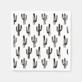 Svart och vit kaktus. Cacti mönster. Botaniskt Pappersservett