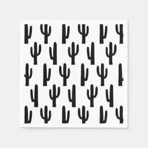 Svart och vit kaktus. Cacti mönster. Botaniskt Pappersservett