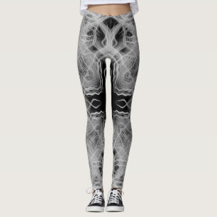 Svart och vit kalejdoskopisk ljusspår mönster leggings