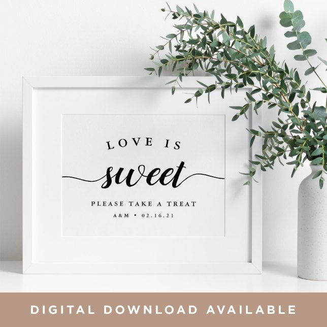 Svart och vit-kallgrafi Bröllop-desserttecken Poster (Skapare uppladdad)