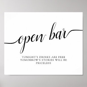 Svart och vit-kallgrafi Bröllop-tecken "Öppna Pub" Poster